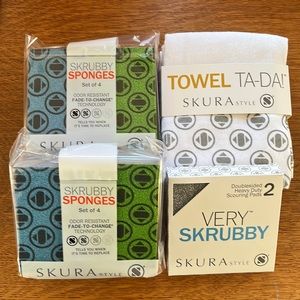 Two sets of 4 Skrubby Sponges, 2 Towels, 2 Scouring Pads